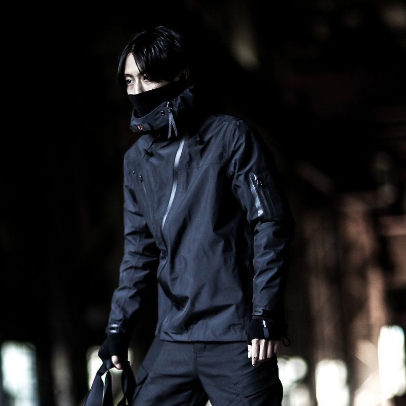 壓膠機能沖鋒衣 夾克 連帽外套 - 男夾克/外套 - 防水材質 黑色