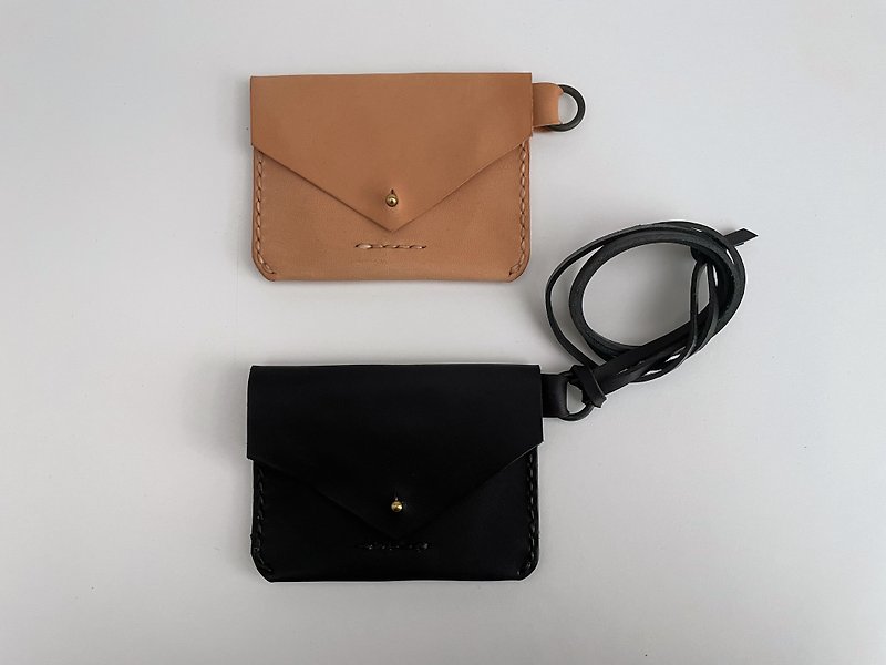 Card Holder - Attached String - Wallets - Genuine Leather Black