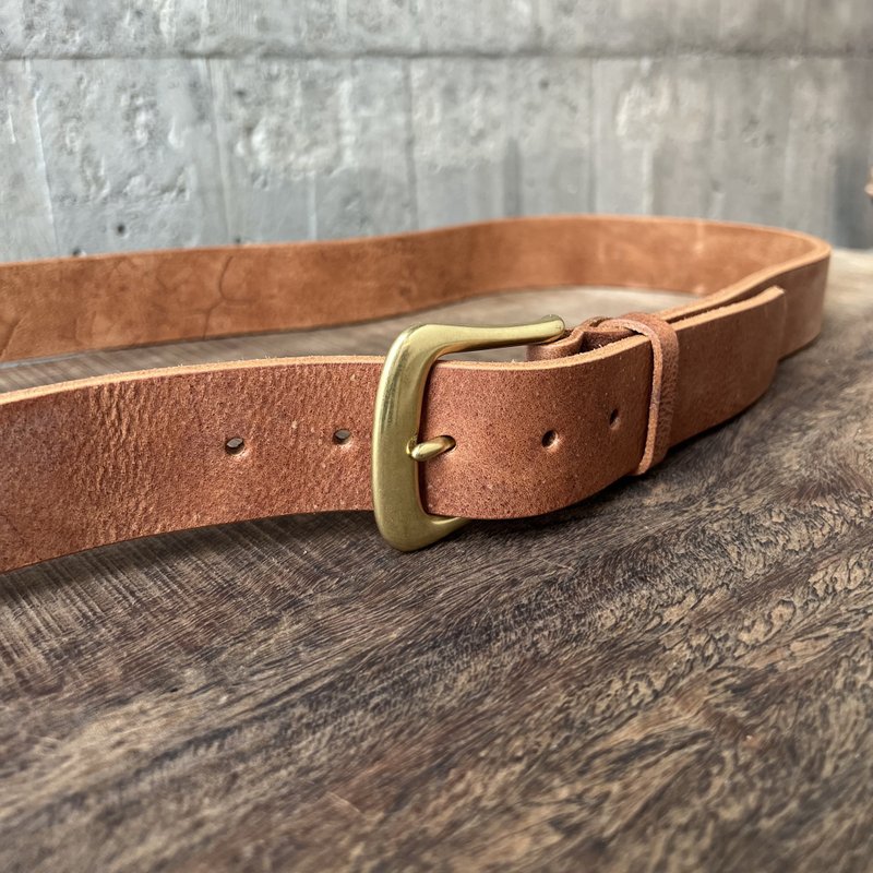 4.0cm wide heavy horseshoe head thick belt_aged coffee vegetable tanned cow leather [LBT Pro] - Belts - Genuine Leather Brown