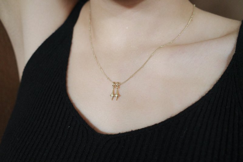 Double stars Necklace - Gold - 項鍊 - 純銀 金色