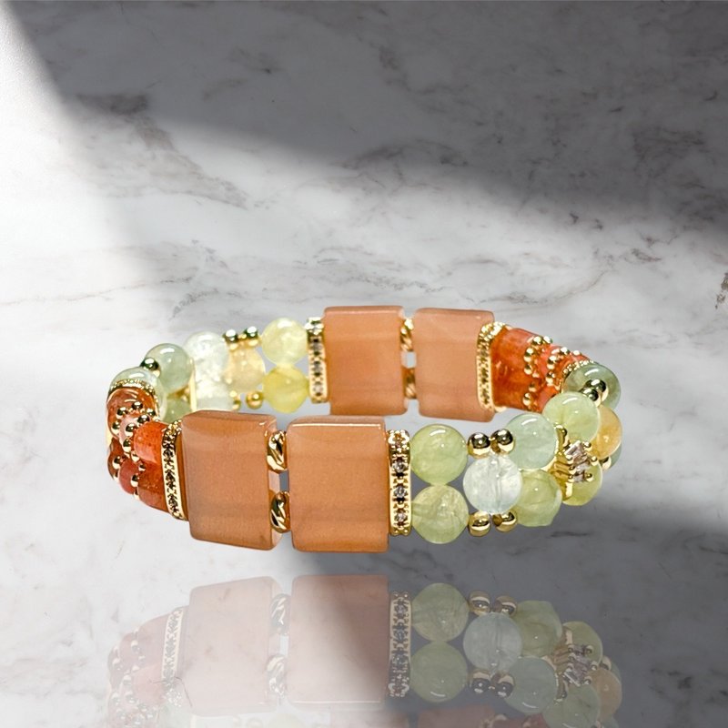 【Customized】Relief and hope. Orange moonlight. Stone l design double row bracelet - Bracelets - Crystal Orange