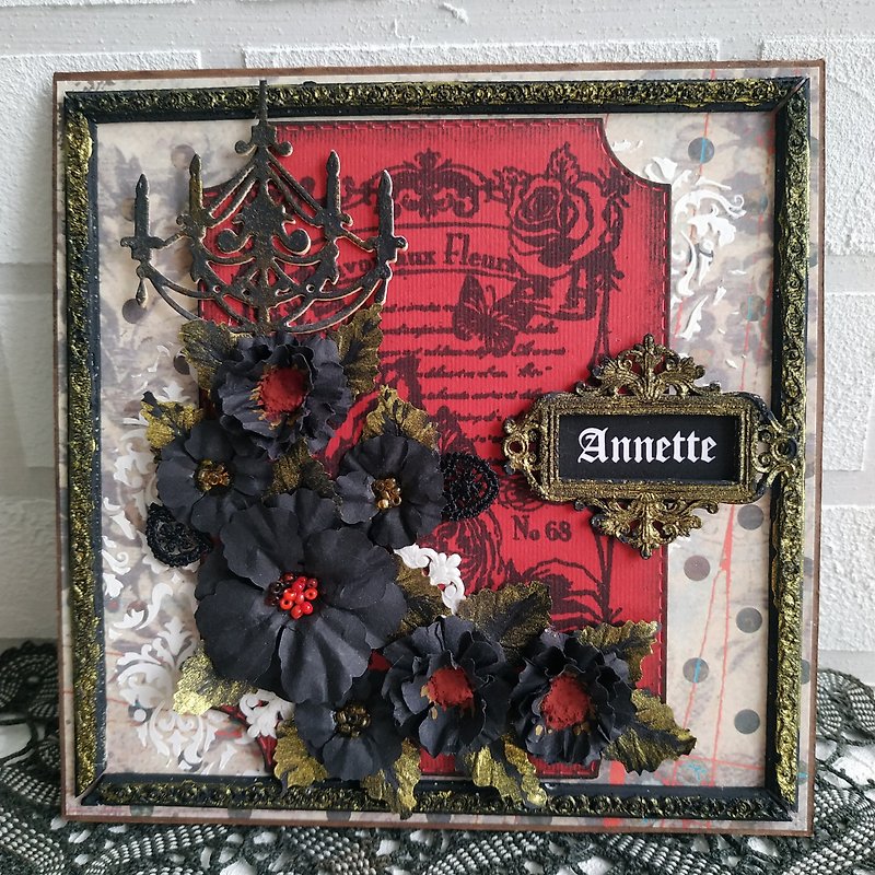 Gothic birthday card in gift box. Black and red color card - Cards & Postcards - Paper Red