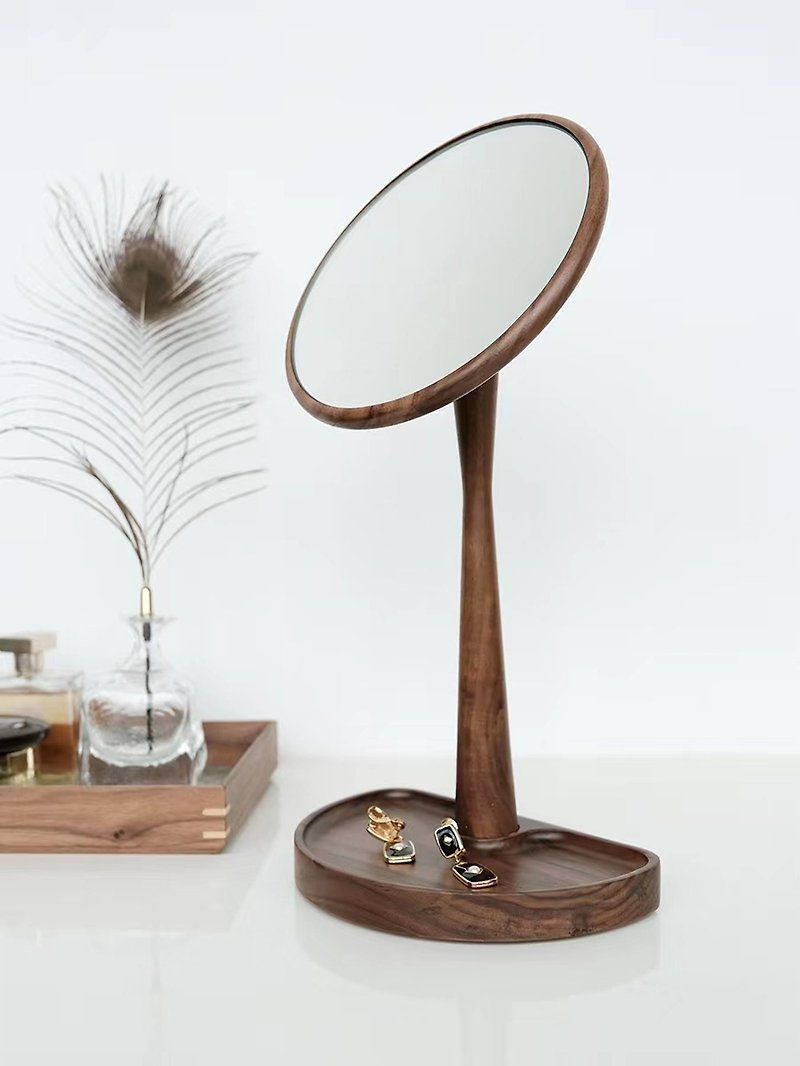 化妝鏡  桌面梳妝鏡  臥室立式鏡  黑胡桃 - 彩妝刷具/鏡子/梳子 - 木頭 