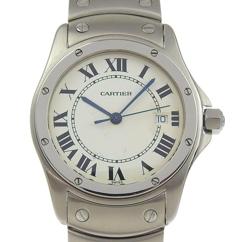 【日本直送】カルティエ CARTIER サントスクーガーMM 腕時計 W20027K1 SS クオーツ アナログ表示 ホワイト文字盤 ユニセックス【中古】 - 女錶 - 不鏽鋼 白色