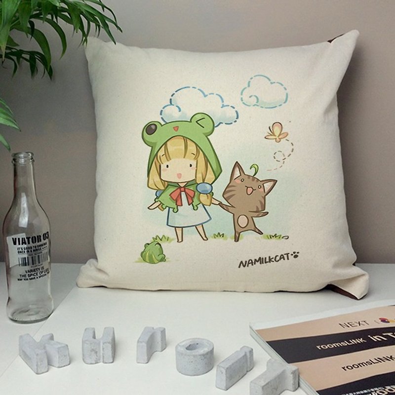 [Customized gift] Namike cat sunday p&w cotton canvas pillow - Pillows & Cushions - Cotton & Hemp 