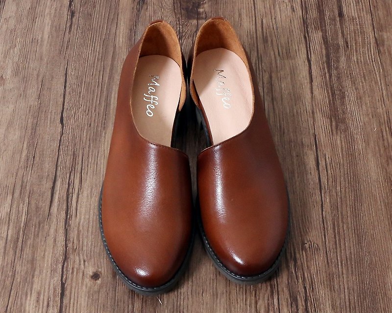 หนังแท้ รองเท้าอ็อกฟอร์ดผู้หญิง - British leather side basket empty shoes Gradient color toe Cushion Oxford shoes Brown