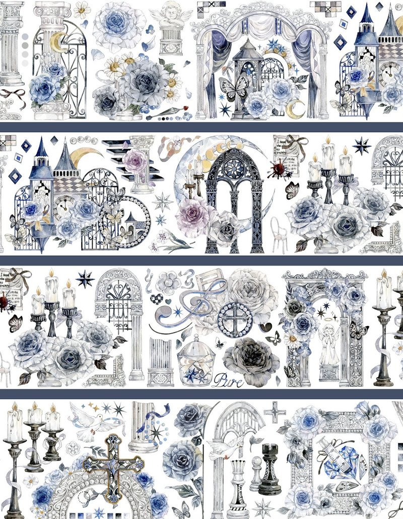 花城月章 PET 紙膠帶 貝殼光 10米卷 - 紙膠帶/和紙/PET - 其他材質 多色