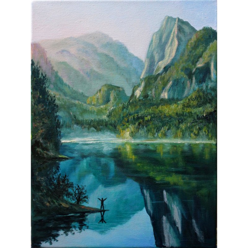 Mountains oil painting Mountain landscape Original art Mountain Lake painting - 海報/掛畫/掛布 - 其他材質 多色