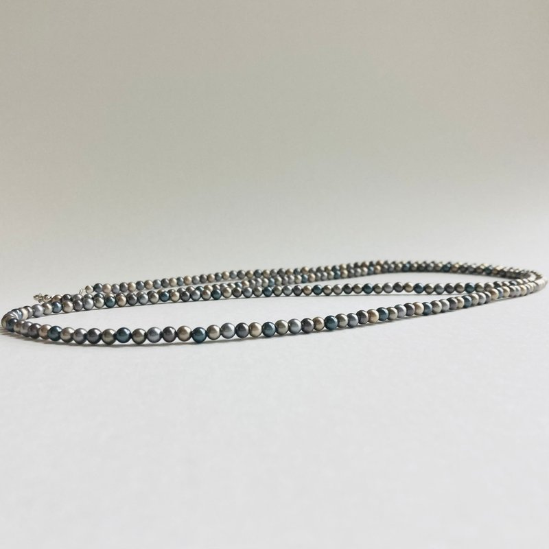 Glass pearl mix color 2-way long necklace/4mm approx. 100cm/multi-gray/R/made in Japan - Necklaces - Glass Gray