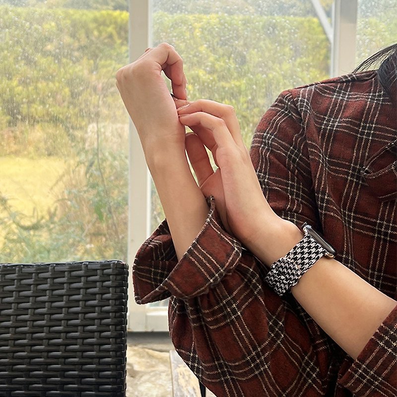Apple Watch Galaxy Watch用ハウンドチェック柄大柄コルク生地ストラップ - 腕時計ベルト - サステナブル素材 