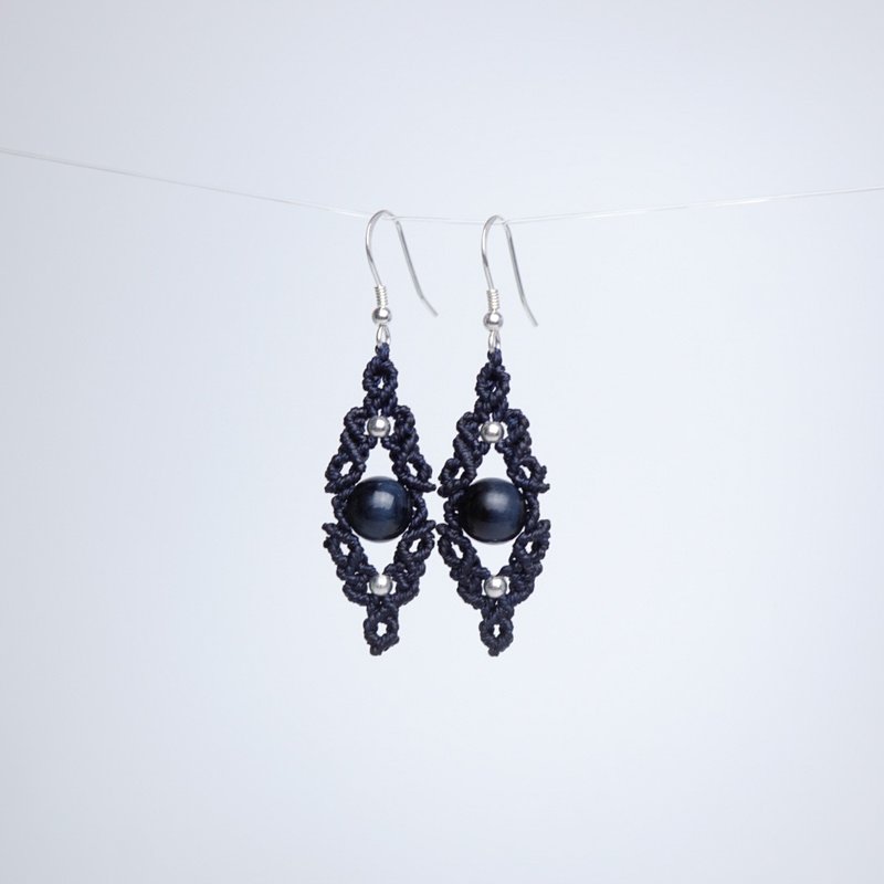 Blue tiger eye paraffin thread braided earrings - ต่างหู - เครื่องเพชรพลอย สีน้ำเงิน