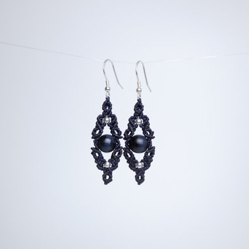 Macramé Crafts 藍虎眼石 蠟線編織耳環