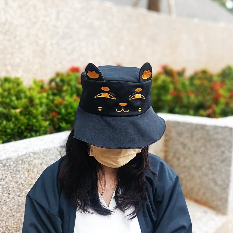 [Christmas Gift] Wang Meow Fisherman Hat-Sneaky Smile - Hats & Caps - Cotton & Hemp Black