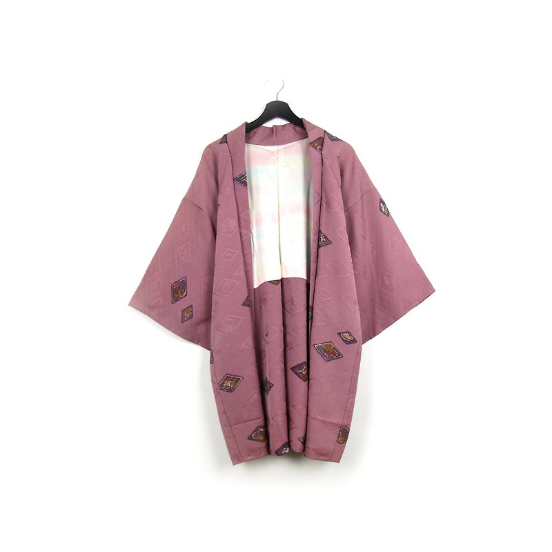 Back to Green-Japan with Hui Yu woven pink pattern / vintage kimono - Women's Casual & Functional Jackets - Silk 