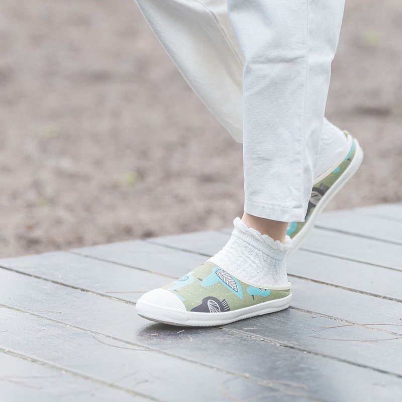 【Lazy Man's Day】Green Rice Duck Duck - Slippers - Cotton & Hemp Green