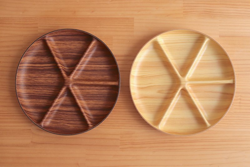 Swedish wood color veneered plastic five-compartment tray - จานและถาด - พลาสติก สีนำ้ตาล