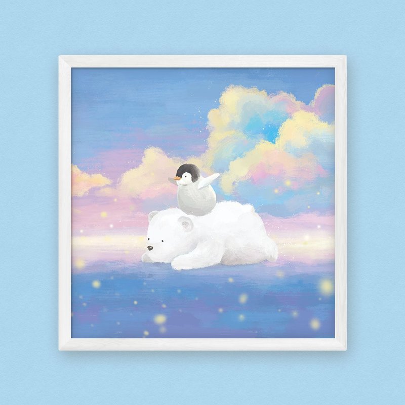 Illustration Art Poster | The baby bear's dream - โปสเตอร์ - กระดาษ สีน้ำเงิน