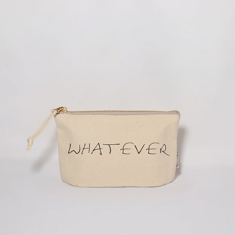 [Customized text] 8-color optional hand-written fine word thick canvas zipper bag - Toiletry Bags & Pouches - Cotton & Hemp White