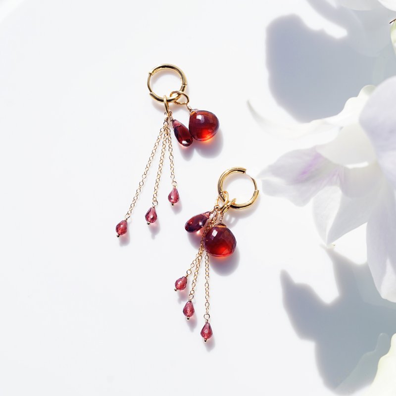 三種石榴石打造的赫菲斯托斯之焰 耳環 Hephaestus - 耳環/耳夾 - 寶石 紅色