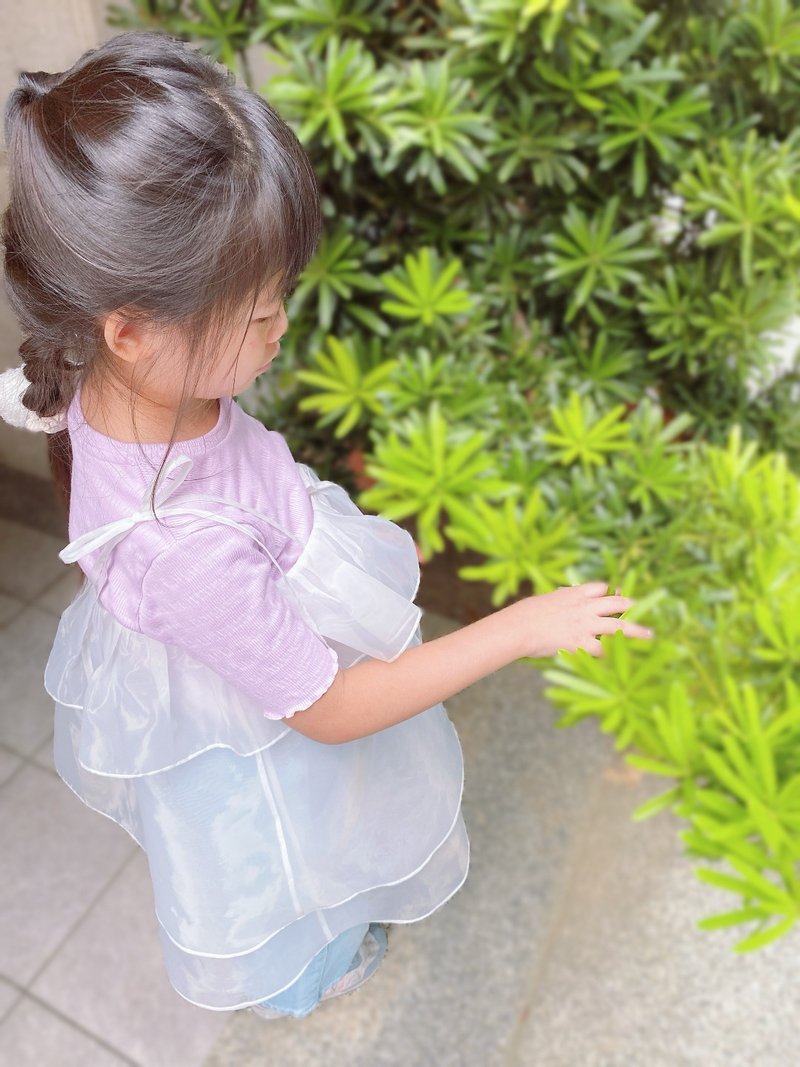 那朵雲很美 • 透膚綁帶罩衫 - 女童洋裝/裙子 - 聚酯纖維 白色