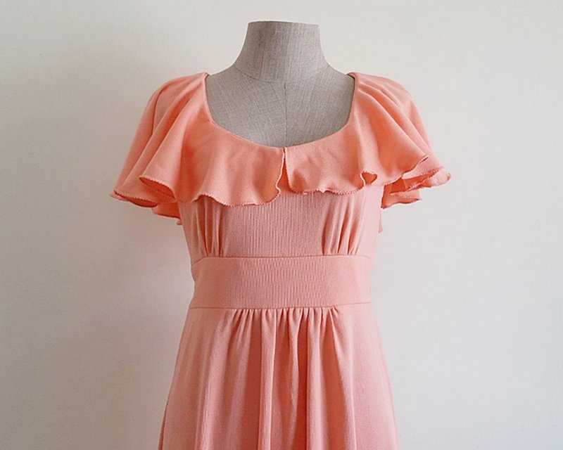 Small Vintage Orange Maxi Dress Womens Cape Dress Empire Waist Dress Prom Dress - 洋裝/連身裙 - 聚酯纖維 橘色