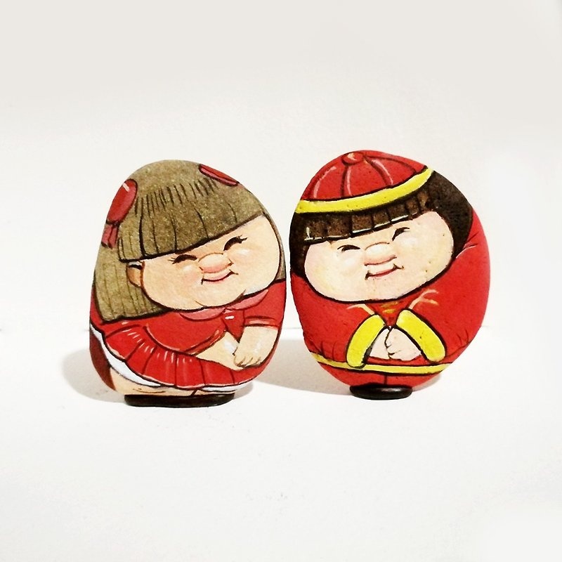 Valentine couple stone painting. - Other - Stone Red