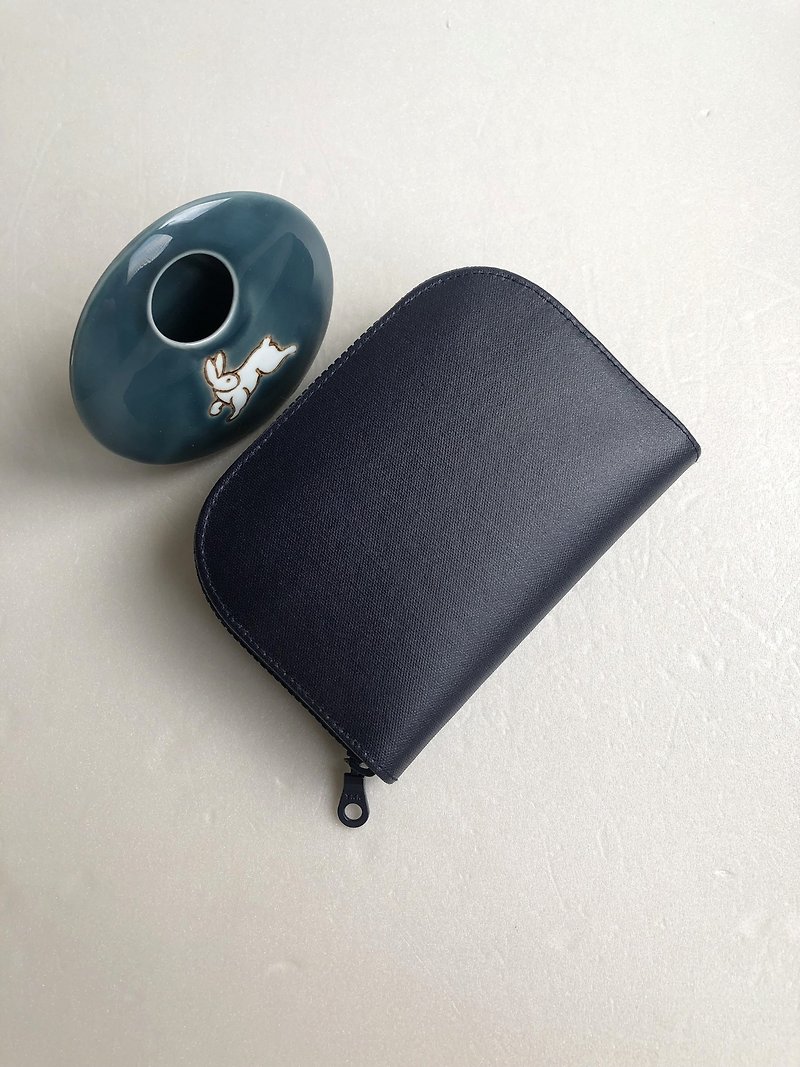 Japanese tarpaulin [plain face thick blue]-short clip/wallet/coin purse/gift - Wallets - Waterproof Material Blue