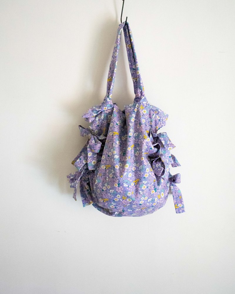 Ribbon Tote (L) | Pastel Purple Floral (Last One!) - Messenger Bags & Sling Bags - Cotton & Hemp Purple