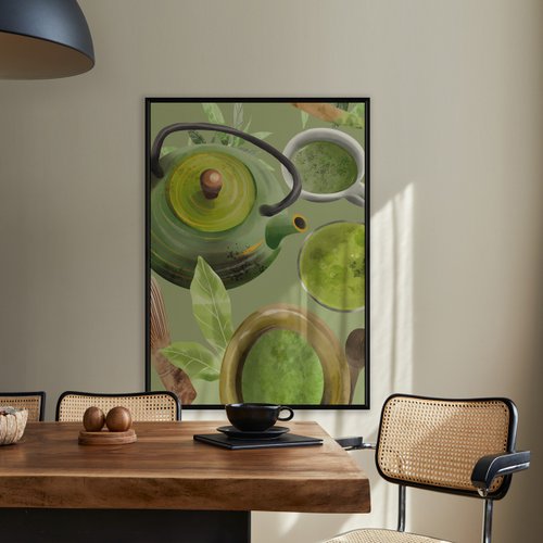 絵画　茶室用 茶道の芸術 II - 日本の茶道イラスト 掛け絵/茶室の装飾 掛け絵/和の