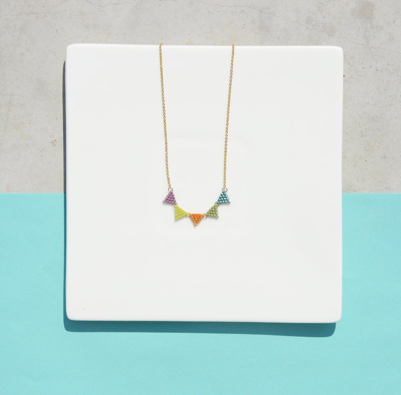 Substandard design geometry pennant circus colored hit color hand-beaded necklace 925 pure Silver plated 24k - Necklaces - Glass Multicolor