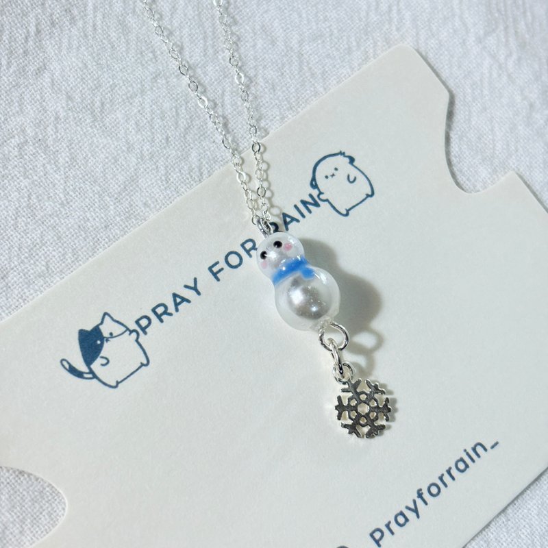 聖誕特輯-冬夜雪人雪花耳環 / 手作水晶花飾品 - 項鍊 - 純銀 藍色