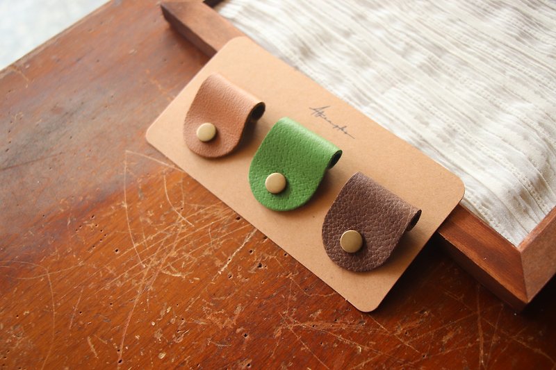 Tri-color hub combination - caramel brown + green + embossed brown - Cable Organizers - Genuine Leather Multicolor