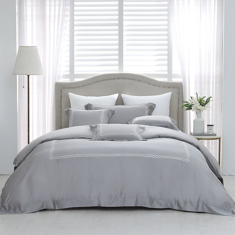 Hongyu 300 weave Tencel cotton thin quilt cover bed bag set blue gray (double/large/extra large) - เครื่องนอน - วัสดุอื่นๆ สีเทา