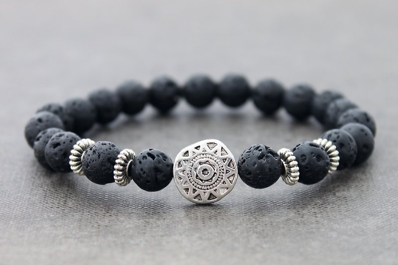 Lava Rock Men Unisex Charm Bracelets Yoga Hipster  - Bracelets - Stone Black