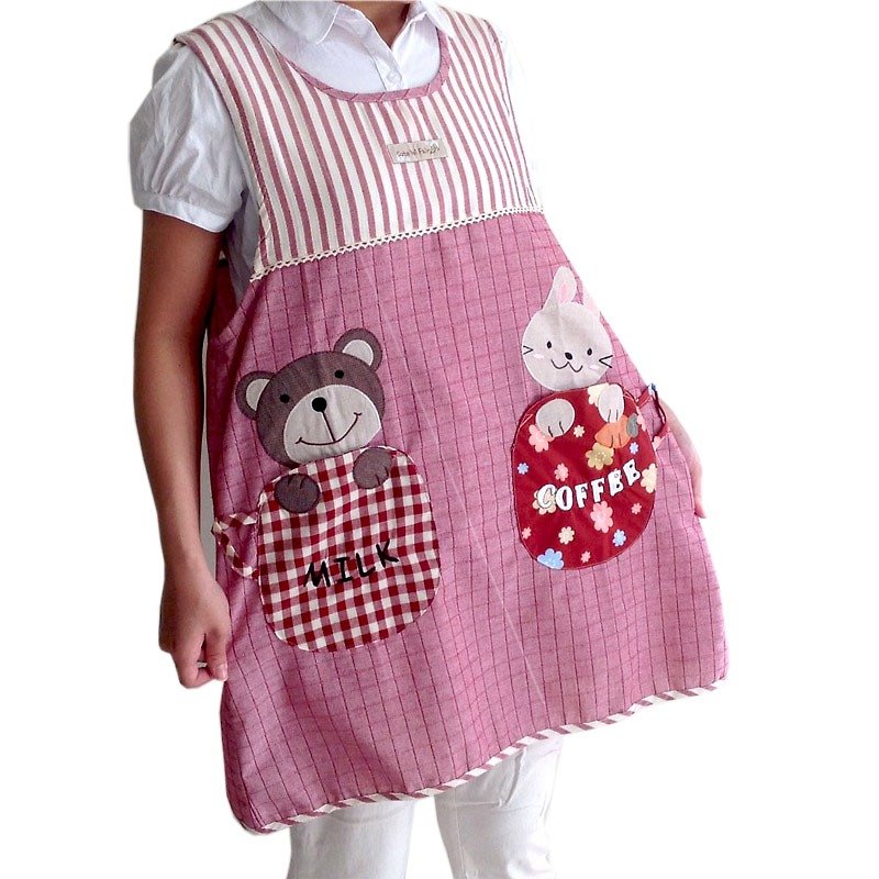 [BEAR BOY] and the wind sprouting rabbit and bear two pocket apron (back tied) - ผ้ากันเปื้อน - วัสดุอื่นๆ 
