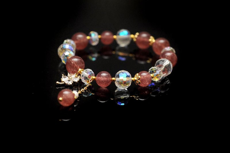 Happy Love Women's Crystal Bracelet || Strawberry Crystal + Clover - Bracelets - Crystal 