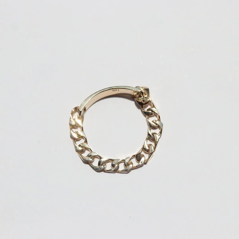 14K Hard Chain Ring Thick flat chain ring does not need to be taken off in the shower, sweat and water will not fade - ต่างหู - เครื่องประดับ สีทอง