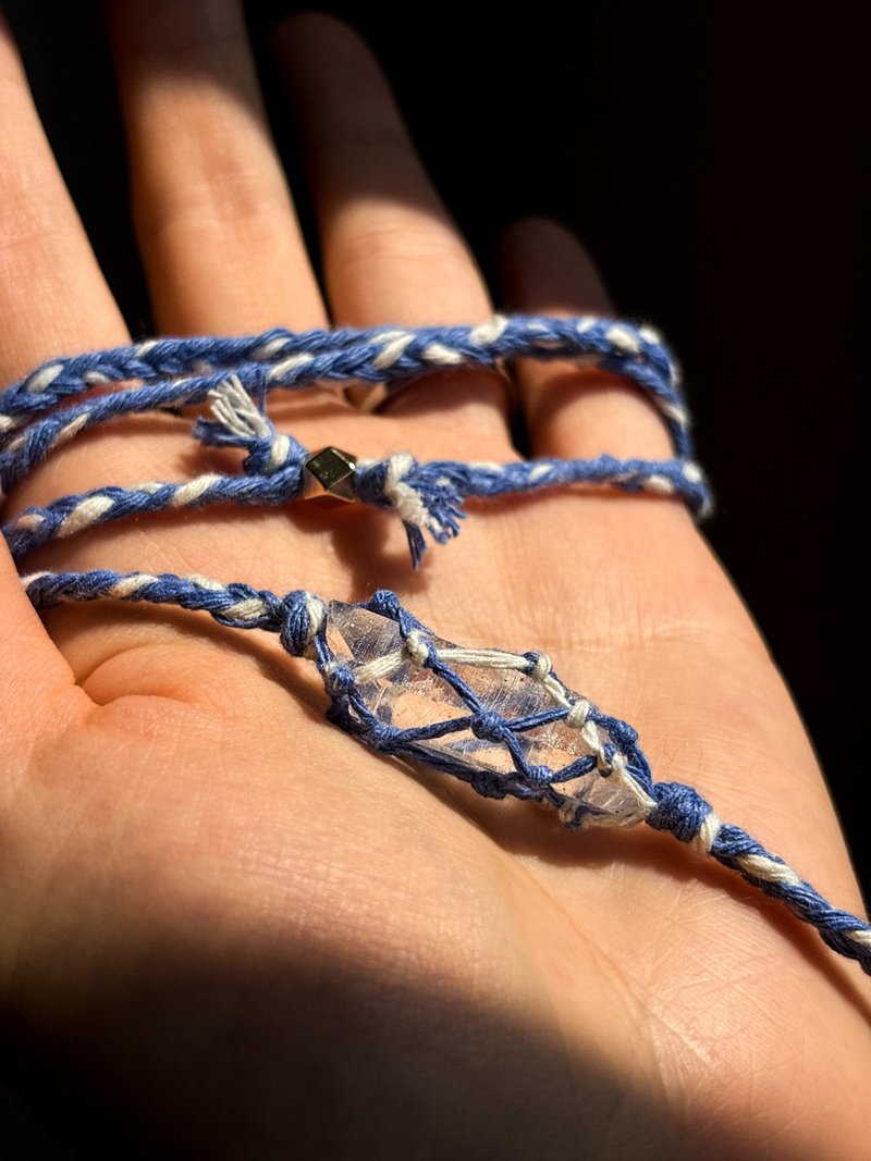 Himalayan crystal hand-woven necklace/multi-turn bracelet - Necklaces - Crystal Blue