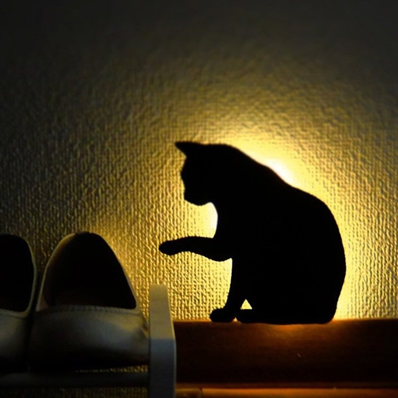 其他材質 壁貼/牆壁裝飾 黑色 - 日本 Cat Wall Light 體感聲控貓咪壁燈 - 玩耍貓