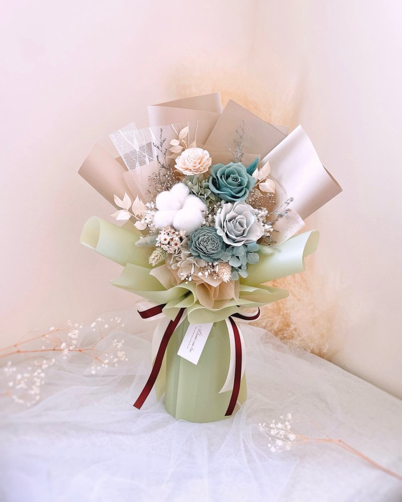 Everlasting Bouquet - Elegant Green l Japanese Rose Permanent Bouquet Dry Bouquet Dry Flower Valentine's Day - Dried Flowers & Bouquets - Plants & Flowers Green