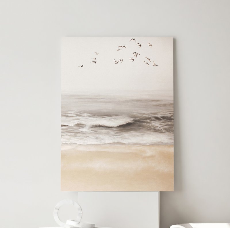 Beige Sea | Seascape Painting | Warm Bedroom Paintings | Sea Vibes 4 - 壁貼/牆壁裝飾 - 棉．麻 咖啡色