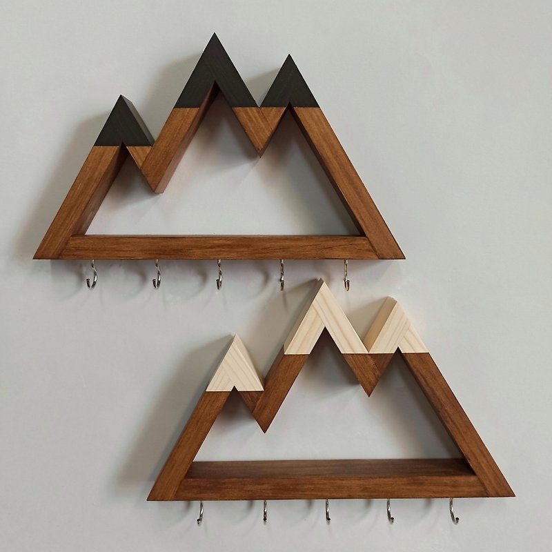 Wooden wall key holder Mountains peaks (main color nut) - ตะขอที่แขวน - ไม้ 