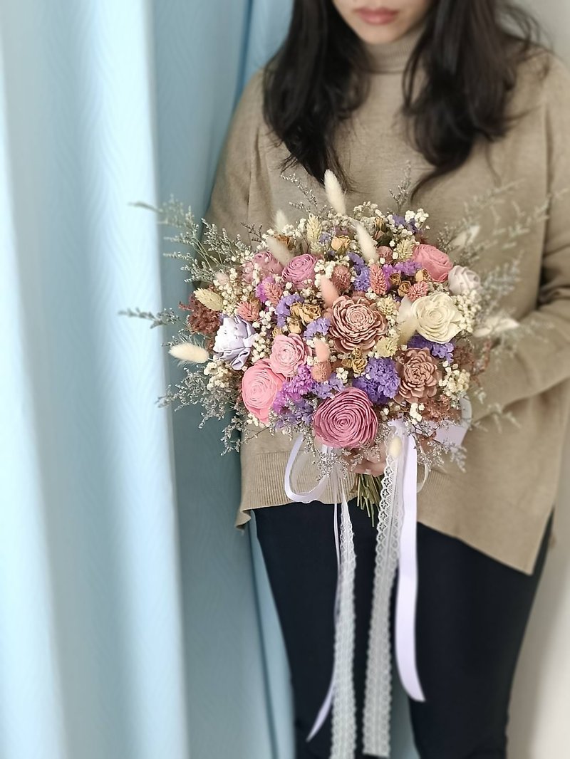Dry bouquet-pink purple bridal bouquet dry flower photo bouquet proposal wedding bridesmaid bouquet - Dried Flowers & Bouquets - Plants & Flowers Purple