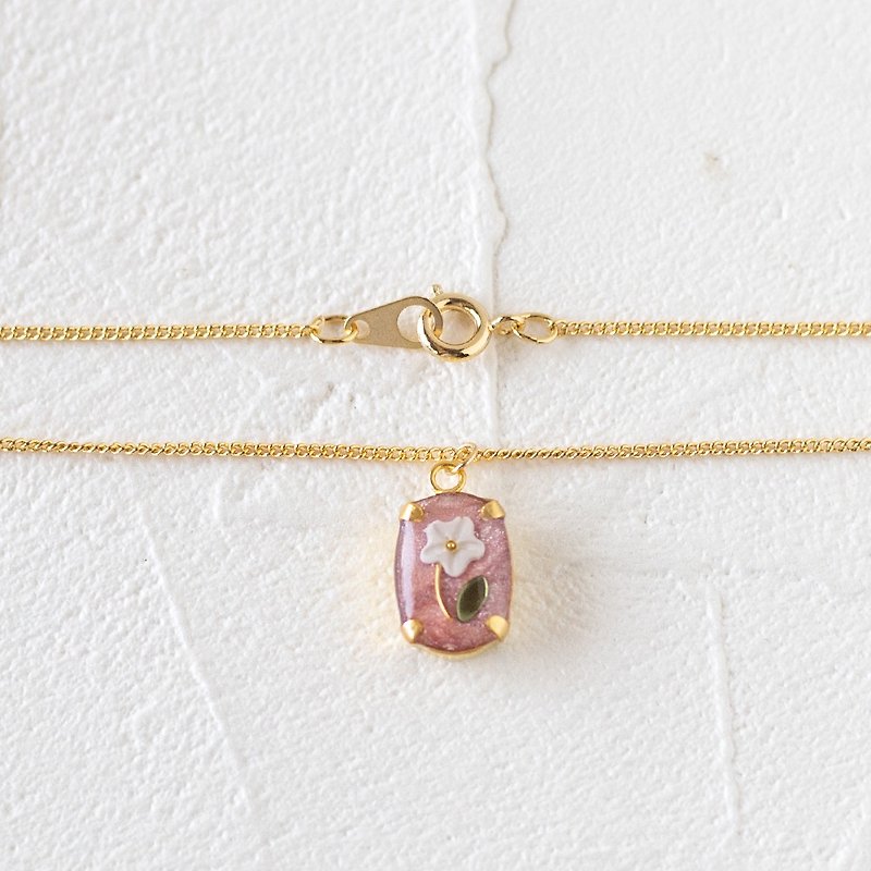 Stone Necklace / Pink Marble - สร้อยคอ - ดินเหนียว สึชมพู