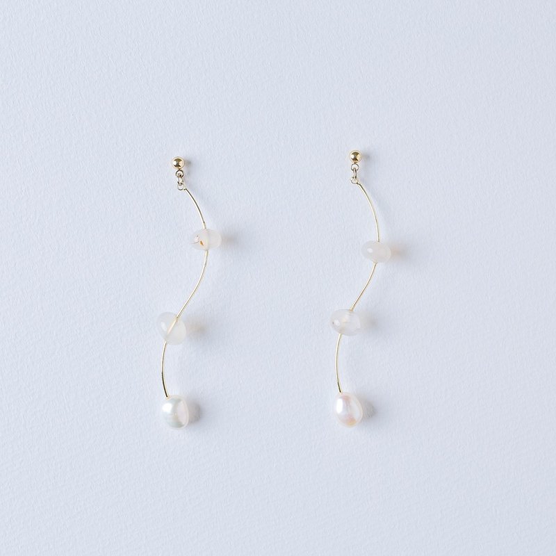 | Rough stone series. Mermaid Tears | Irregular Pearl Agate Stone Dangle Earrings / Pearl White - ต่างหู - ไข่มุก 