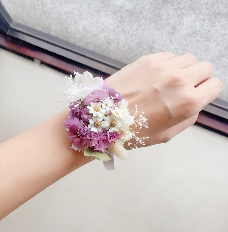 {Journee} Romantic Purple wrist flowers; dried flowers Valentine's Day gift birthday gift was a small outdoor photo wedding bridesmaid gift picnic - Bracelets - Plants & Flowers Purple