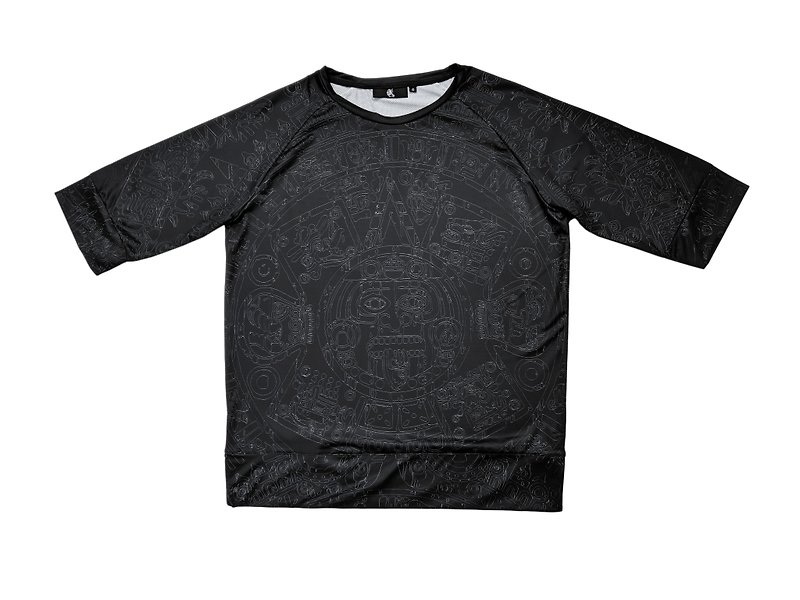 瑪雅文明 六分袖機能衣 - T 恤 - 聚酯纖維 黑色