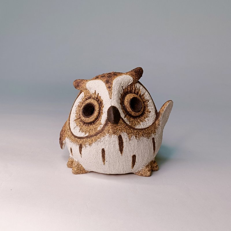 Mini Q version-Oriental Scops Owl/ceramics/original - ของวางตกแต่ง - ดินเผา 