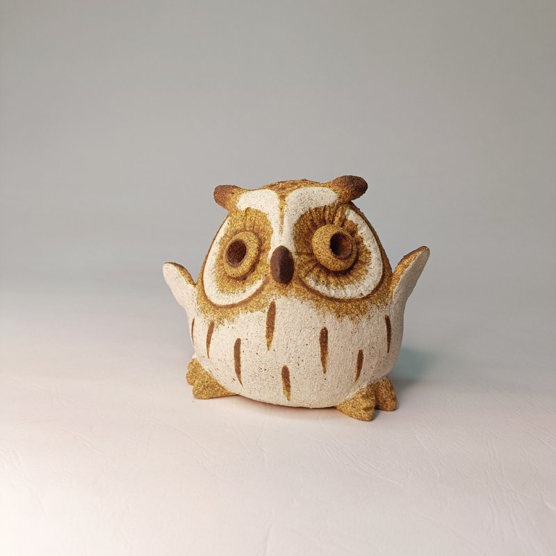 Mini Q version-Oriental Scops Owl/ceramics/original - ของวางตกแต่ง - ดินเผา 