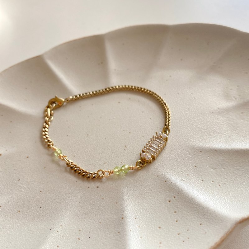 琉光-鋯石 黃銅手鍊 - 手鍊/手環 - 銅/黃銅 多色